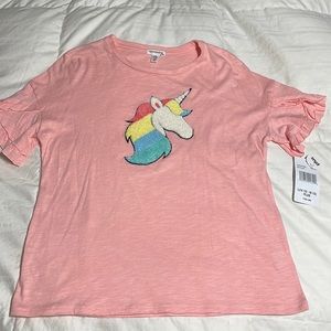 Eyeshadow Girls Plus Short Ruffle Sleeve Unicorn Tee - 14 1/2 - 16 1/2